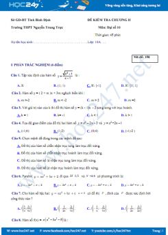 Đề kiểm tra 1 tiết Chương 2 Đại số 10 Trường THPT Nguyễn Trung Trực năm học 2017 - 2018 có đáp án