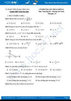 Đề kiểm tra 1 tiết Chương 2 Đại số 10 Trường THPT Trần Văn Quan năm học 2017 - 2018 có đáp án chi tiết