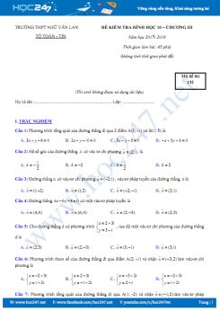 Đề kiểm tra 1 tiết Chương 3 Hình học 10 Trường THPT Nhữ Văn Lan năm học 2017 - 2018 có đáp án chi tiết