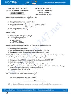 Đề thi HK1 môn Toán 9 Phòng GD&ĐT Bắc Từ Liêm năm học 2018-2019