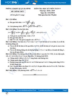 Đề thi HK1 môn Toán 9 Phòng GD&ĐT Quận Ba Đình năm học 2018-2019