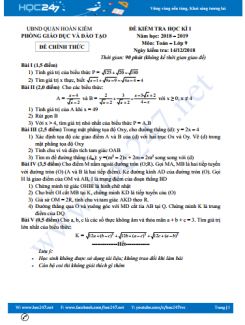 Đề thi HK1 môn Toán 9 Phòng GD&ĐT Quận Hoàn Kiếm năm học 2018-2019