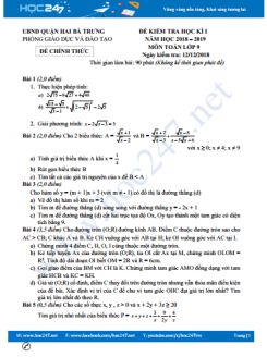 Đề thi HK1 môn Toán 9 Phòng GD&ĐT Hai Bà Trưng năm học 2018-2019