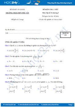 Đề kiểm tra 1 tiết Chương 3 Đại số 10 Trường THPT Phú Tân năm học 2018 - 2019