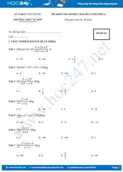 Đề kiểm tra 1 tiết Chương 4 Giải tích lớp 11 Trường THPT Tứ Sơn năm học 2017 - 2018 có đáp án chi tiết