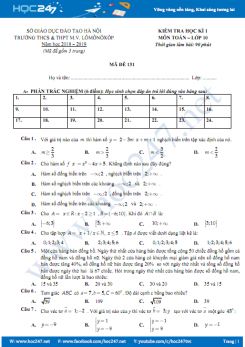 Đề thi học kì 1 môn Toán lớp 10 Trường THCS & THPT M.V. LÔMÔNÔXỐP năm học 2018 - 2019 có đáp án chi tiết