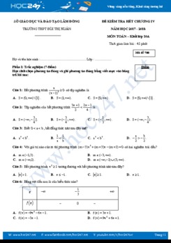 Đề kiểm tra 1 tiết Chương 4 Đại số 10 Trường THPT Bùi Thị Xuân năm học 2017 - 2018