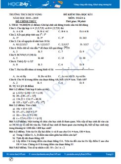 Đề thi HK1 môn Toán 6 năm 2018-2019 Trường THCS Dịch Vọng có đáp án