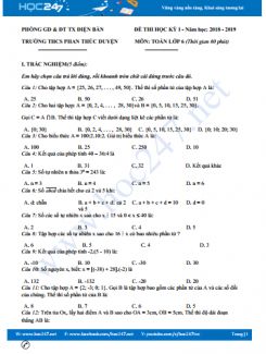 Đề thi HK1 môn Toán 6 năm 2018-2019 Trường THCS Phan Thúc Duyện có đáp án