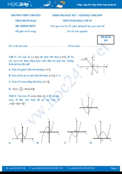 Đề thi học kì 1 môn Toán lớp 10 Trường THPT Chuyên Trần Hưng Đạo năm học 2018 -2019