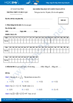 Đề thi học kì 1 môn Toán lớp 10 Trường THPT Cù Huy Cận năm học 2018 - 2019