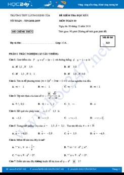 Đề thi học kì 1 môn Toán lớp 10 Trường THPT Lương Định Của năm học 2018 - 2019 có đáp án