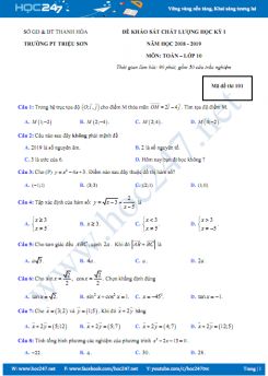 Đề thi học kì 1 môn Toán lớp 10 Trường PT Triệu Sơn năm học 2018 - 2019