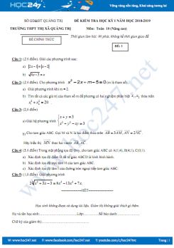 Đề thi học kì 1 môn Toán lớp 10 Trường THPT Thị Xã Quảng Trị năm học 2018 - 2019 có đáp án