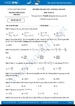 Đề thi học kì 1 môn Toán lớp 11 Trường THPT Đoàn Thượng năm học 2018 - 2019