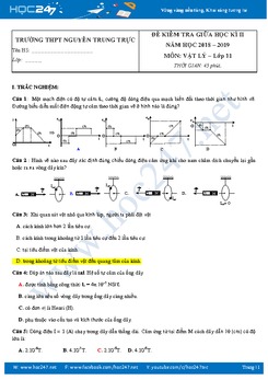 Đề kiểm tra 1 tiết HK2 môn Vật lý 11 trường THPT Nguyễn Trung Trực năm 2019