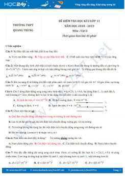 Đề kiểm tra HK2 môn Vật lý 11 năm 2019 trường THPT Quang Trung