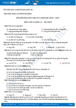 Đề thi giữa HK2 môn Vật lý 11 năm 2018-2019- THPT Mỹ Bình