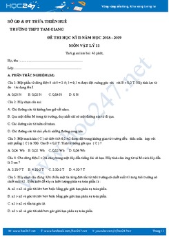 Đề thi HK2 môn Lý 11 năm 2019 trường THPT Tam Giang- Thừa Thiên Huế