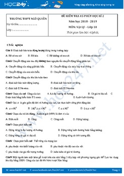 Đề kiểm tra 45' HK2 môn Vật lý 10 năm 2019 trường THPT Ngô Quyền