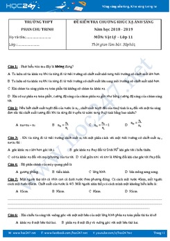 Đề kiểm tra chương Khúc xạ ánh sáng Vật lý 11 trường THPT Phan Chu Trinh