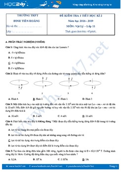 Đề kiểm tra 45' HK2 môn Lý 11 năm 2019 trường THPT Đinh Tiên Hoàng