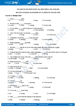 80 câu trắc nghiệm Danh động từ Tiếng Anh có đáp án