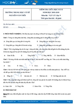 Đề thi giữa HK2 môn Vật lý 9 năm học 2018-2019- THCS Nguyễn Văn Trỗi