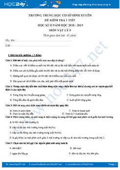 Đề kiểm tra 1 tiết HK2 môn Vật lý 9 năm 2019- THCS Đình Xuyên có đáp án