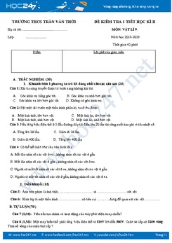 Đề kiểm tra 45' HK2 môn Vật lý 9 năm 2019 trường THCS Trần Văn Thời