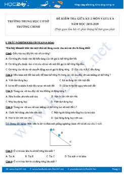 Đề kiểm tra giữa HK2 môn Vật lý 8 năm 2019 trường THCS Trường Chinh