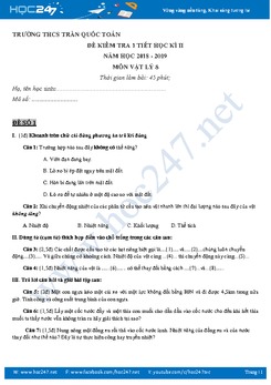 Đề kiểm tra 1 tiết giữa HK2 môn Vật lý 8 trường THCS Trần Quốc Toản năm 2019
