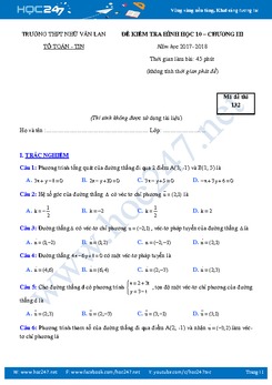 Bộ 2 đề kiểm tra 1 tiết Chương 3 Hình học 10 năm 2017 - 2018