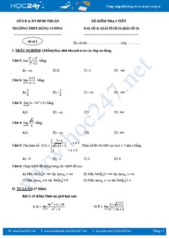 Bộ 3 đề kiểm tra 1 tiết chương Giới hạn Toán lớp 11 năm 2017 - 2018