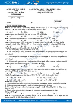 Bộ đề kiểm tra 1 tiết Chương 3 Hình học lớp 11 năm học 2017 - 2018