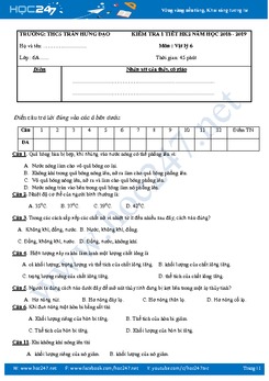 Đề kiểm tra giữa HK2 môn Vật lý 6 năm 2019 trường THCS Trần Hưng Đạo
