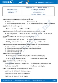 Đề kiểm tra giữa HK2 môn Vật lý 6 năm 2019 trường THCS Đào Duy Từ