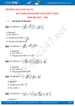 Đề cương ôn tập HK2 môn Toán lớp 9 Trường THCS NGô Gia Tự năm 2017 - 2018