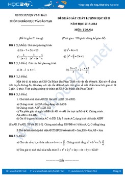 Đề khảo sát chất lượng HK2 môn Toán 8 Phòng GD&ĐT Vĩnh Bảo năm 2017 - 2018