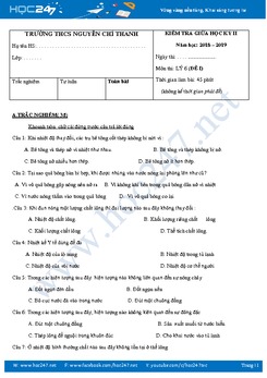 Đề kiểm tra giữa HK2 môn Vật lý 6 năm 2019 trường THCS Nguyễn Chí Thanh