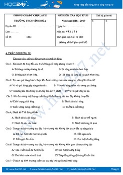 Đề và đáp án kiểm tra giữa HK2 môn Vật lý 6 trường THCS Vĩnh Hòa năm 2019