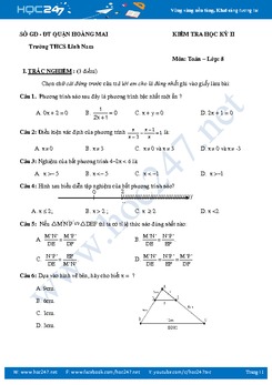 Đề kiểm tra HK2 môn Toán 8 Trường THCS Lĩnh Nam năm 2018 có đáp án