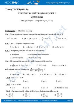 Đề thi HK2 môn Toán 8 Trường THCS Ngô Gia Tự năm 2018 có đáp án