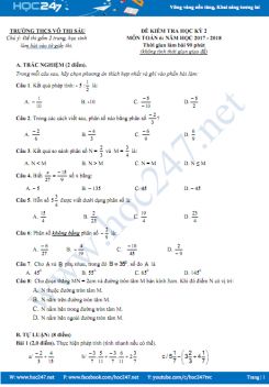 Đề thi HK2 môn Toán 6 Trường THCS Võ Thị Sáu năm học 2017 - 2018