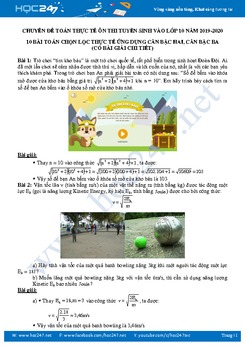 10 bài toán thực tế ứng dụng căn bậc hai, căn bậc ba ôn thi vào lớp 10 năm 2019