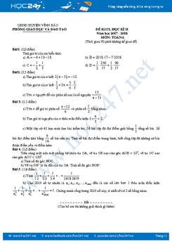 Đề thi HK2 môn Toán 6 Phòng GD & ĐT Vĩnh Bảo năm học 2017 - 2018