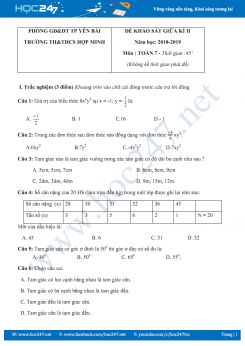 Bộ 3 đề thi giữa HK2 môn Toán lớp 7, 8, 9 Trường THCS Hợp Minh năm 2018-2019