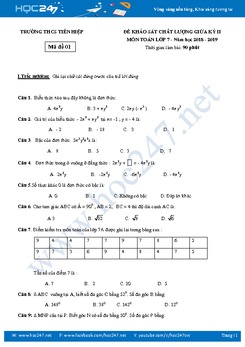 Bộ 2 đề thi giữa HK2 môn Toán 7 năm học 2018 - 2019
