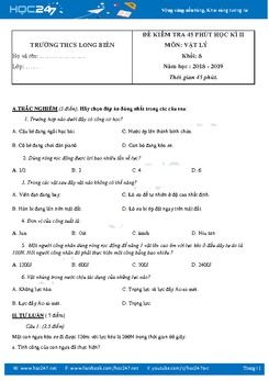 Đề kiểm tra 1 tiết HK2 môn Vật lý 8 năm 2019 trường THCS Long Biên có đáp án