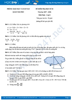 Đề thi HK2 môn Toán 8 Quận Tân Phú năm 2017 - 2018